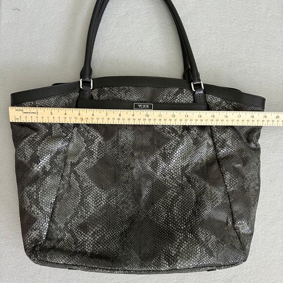 Tumi Snake Print Nylon Travel Tote Leather Trim Black/Gray Large Shoulder Bag - Picture 12 of 15
